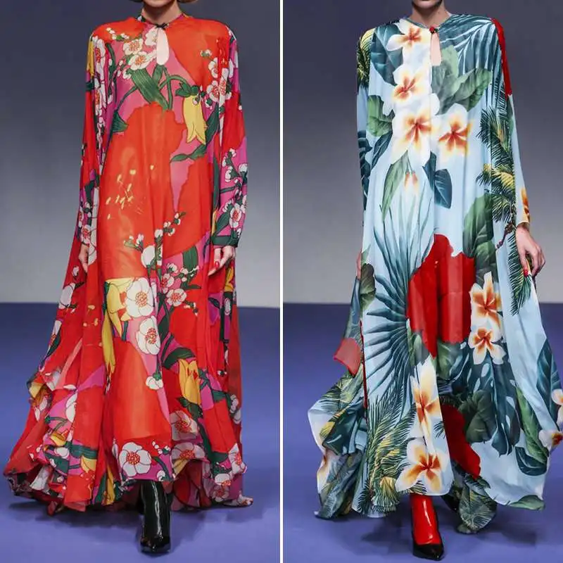 VONDA женское богемные напольные платья осенние винтажные Вечерние Платья с цветочным принтом размера плюс сексуальное повседневное длинное платье 5XL