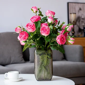 

Artificial Roses Silk Flowers Real Touch Flores Fake Flower 3 Head Pink White Home Decoration Wedding Birthday Party Accessories