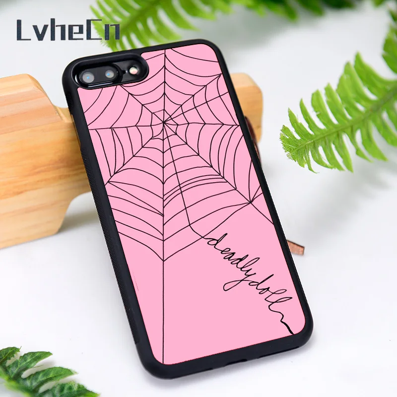 LvheCn силиконовый резиновый чехол для телефона iPhone 6 6S 7 8 Plus X XS XR 11 12 Mini Pro Max Pink Spider Web |
