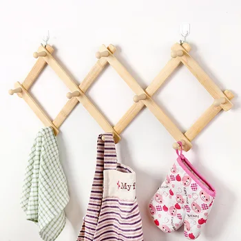 

Wood Telescopic Folding Hook Clothes Hanger Diamond-shaped Door Back Wall Hanging Coat Rack Handbag Purse Holder Home Organizer