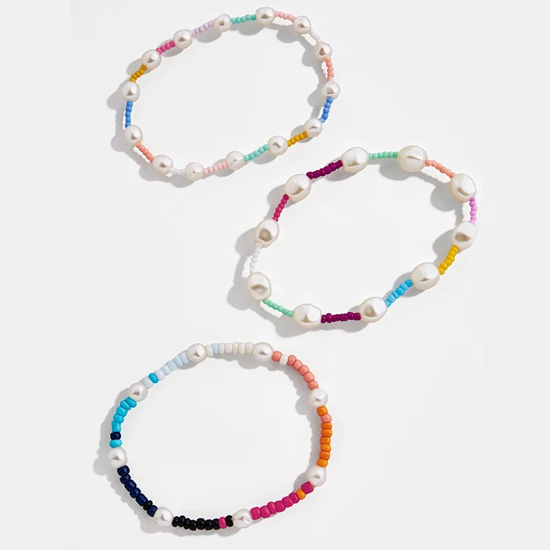 boho rainbow glass seed beads elastic bracelets freshwater pearl bracelet set pack stack pulseras mujer couple bracelet femme