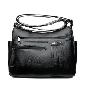 

Women Solid Color PU Leather Crossbody Bag 2020 New Large Capacity Multi Pocket Shoulder Bag Female Retro Soft PU Handbag