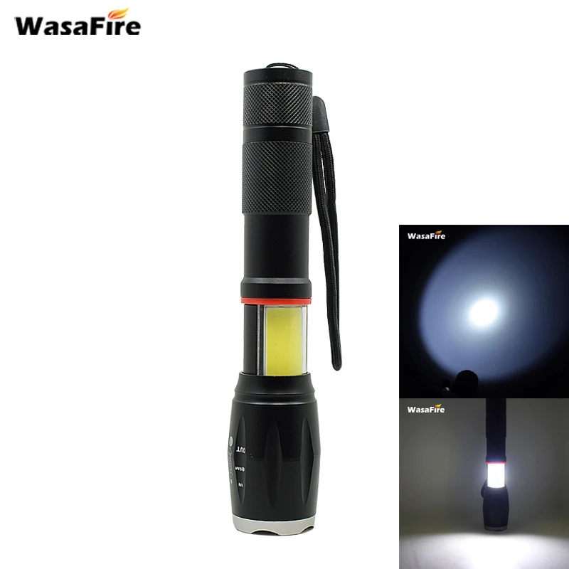 Wasafire COB + T6 светодиодный ручной Тактический Телескопический фонарик Фонарь с масштабированием Магнитный факел Лампа для кемпинга рабочий