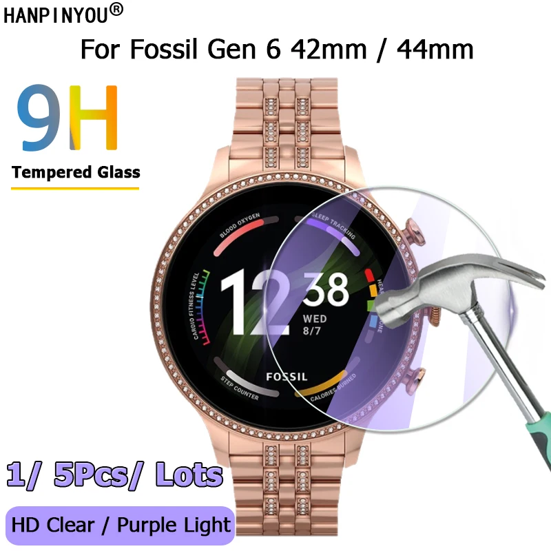 Per Fossil Gen 6 Smartwatch 42Mm 44Mm Ftw6078 4059 4063 6080 Pellicola Proteggi Schermo In Vetro Temperato Chiaro/Anti Viola 2.5D