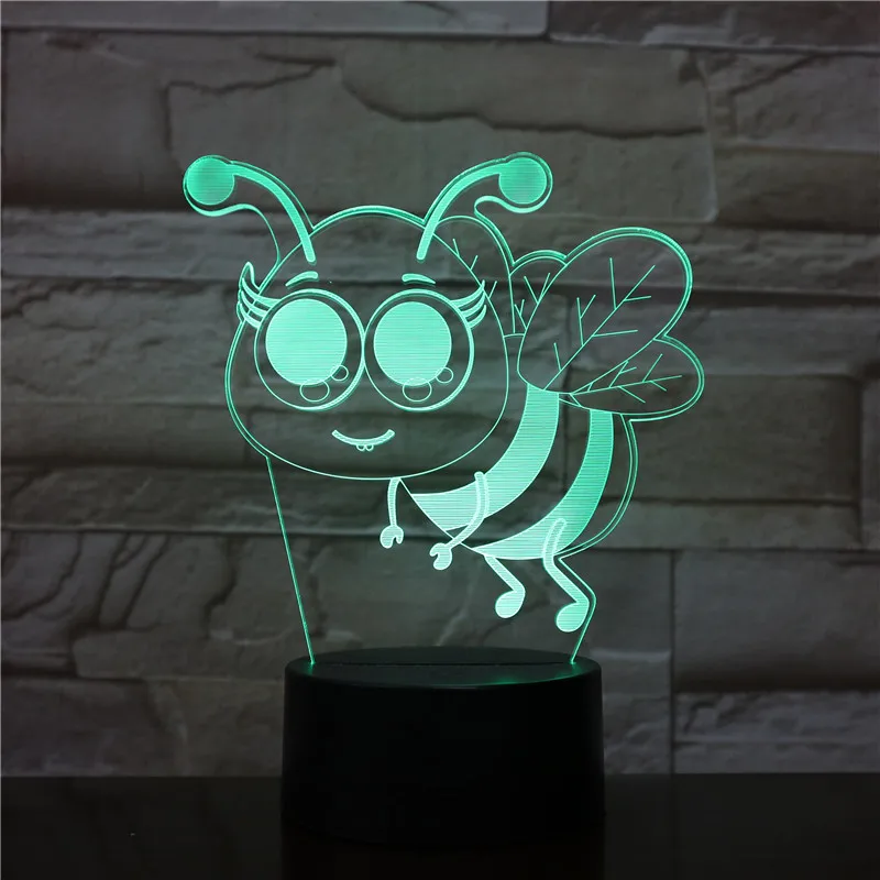 3D-2043 пчела 7/16 цвета Чанг светодиодный 3d-ночник сон Спальня Декор лампа любовь подарок на день Святого Валентина