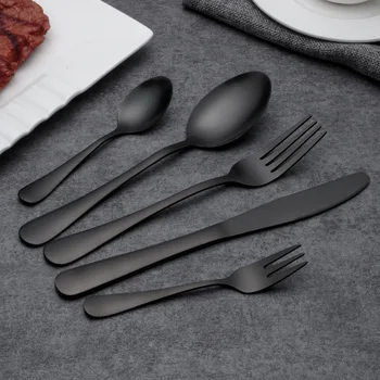 

30/24 PCS Black Shiny Dinnerware Stainless Steel Cutlery Western Style Food Steak Knife Fork Dessert Fruit Fork Dining Tableware