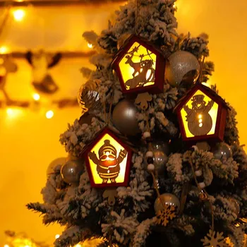 

Christmas Decoration Pendants Ornaments Cute Mini Luminous Wooden Illuminated House Christmas Tree Pendant 1pc