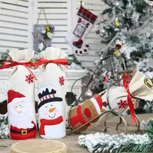 3 шт./компл. льняная Рождественская бутылка вина сумка красное вино покрывало с изображением бокалов с шампанским Упаковка Сумки для новогодних подарков Рождественская Домашняя вечеринка украшения