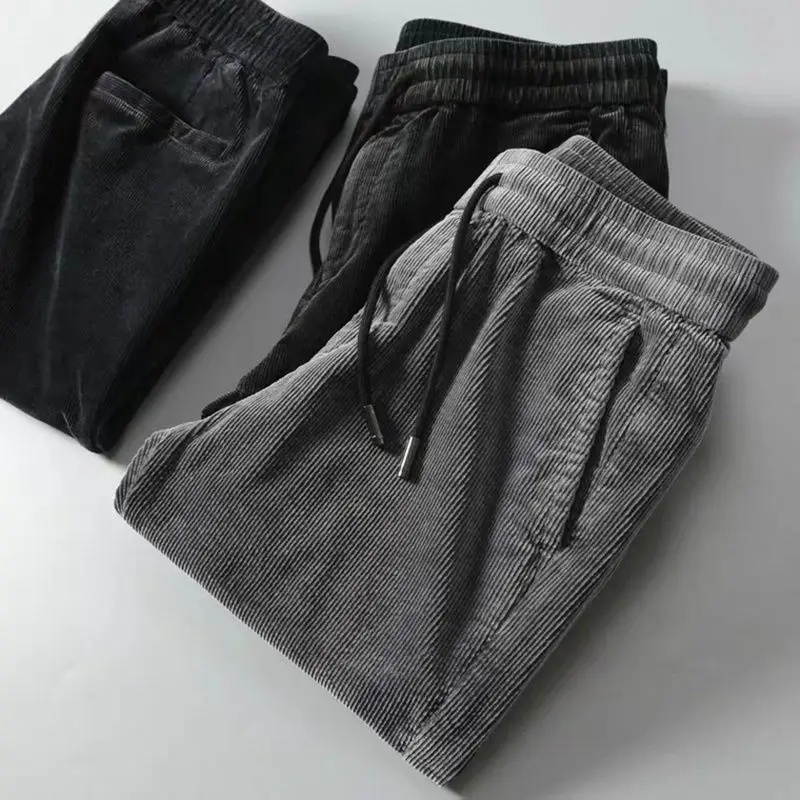

2020 Autumn Winter Corduroy Pants men Long Plus Size Trousers Wide Leg Solid High Elastic Harem Pants
