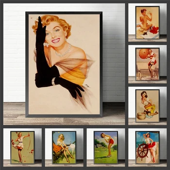 

USA Retro poster Seductive girl World War II Sexy pin up Girl vintage Poster cafe cafe club bar wall decorations Home Decor