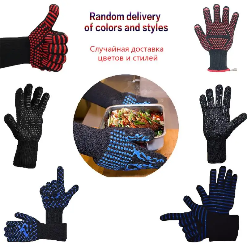Random Color Устойчивые перчатки для микроволновой печи, барбекю 932F, барбекю, жаркие, огнестойкие, рабочие перчатки для мужчин, 1 пара, перчатки для огня, высокая температура - Цвет: Random Color