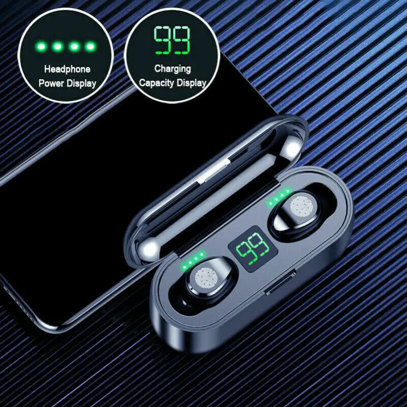 5 0 Bluetooth Wireless Earphone F9 TWS Wireless Headphone Bluetooth LED Display With 2000mAh Power Bank Headset With Microphone