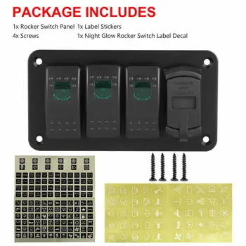 

4Gang Toggle Rocker Switch Panel With USB For Car Boat Marine RV Truck Green LED Water-Resistant Enclosed Rocker Switch