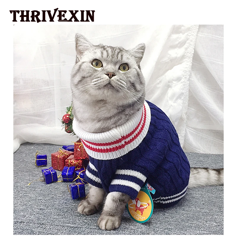 Gato ropa para perros/gatos suéter Estilo marinero suéter para perros Bowknot ropa para mascotas ropa para mantener la ropa de abrigo de punto cachorro ropa traje para gato|Ropa para gatos|