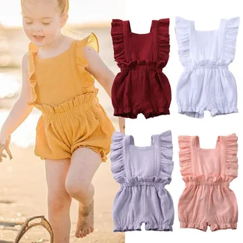 

SZYADEOU Infant Baby clothes jumpsuit комбинезон детский Rompers Ruffle Sleeve Solid Romper Jumpsuit Outfits