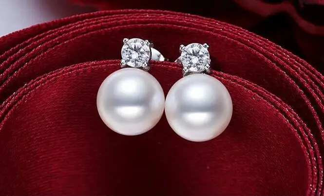 Пара 10-11 мм AAA Южное море белые круглые жемчужные серьги-подвески серебряные