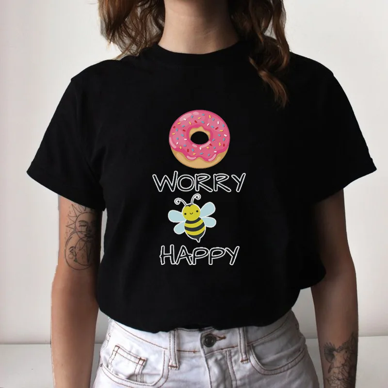 Женская футболка с милым дизайном принтом Happy Apis Florea Donut повседневные хлопковые