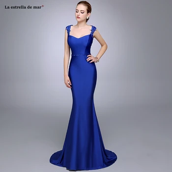 

Royal blue mermaid prom dress Sweep Train V neck lace satin vestido de graduacion elegant robe de gala simple balo kıyafetleri