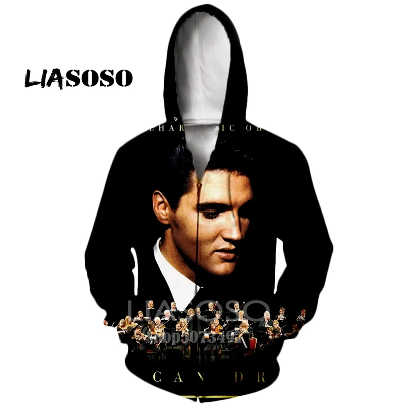 Армейский зеленый Liasoso новые мужские толстовки 3D pint Elvis Presley King of Rock повседневный спортивный дизайн осень зима длинный рукав кардиган с капюшоном - Цвет: Армейский зеленый