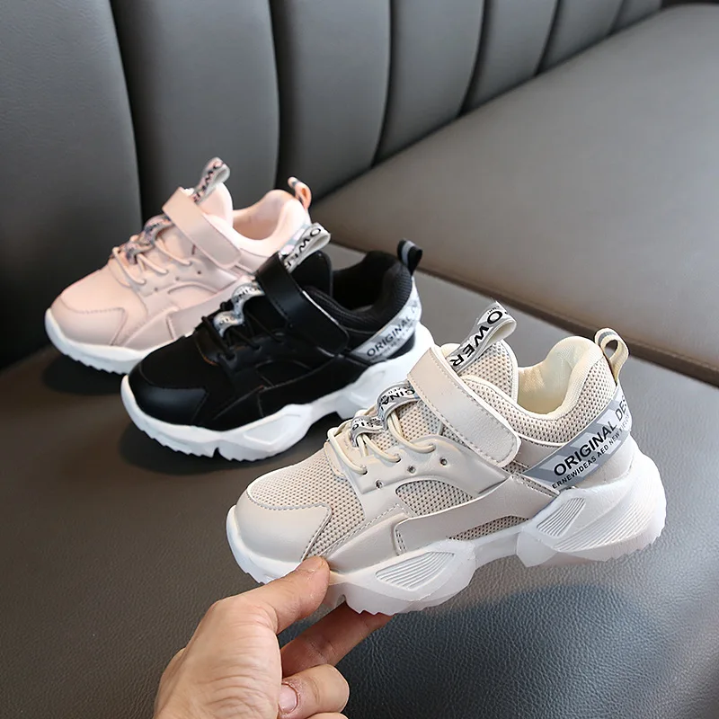 

2019 Autumn Children Sneaker Patchworked with leather Kid Mesh Sneaker Anti-Slip Kid Outdoor Shoe Boy Breathable Shoe Size 26-37