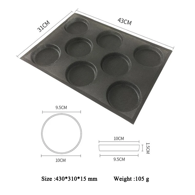 Meibum 8 полости гамбургер булочка слоеного Пан кексов лоток Круглый хлеб выпечки Плесень антипригарное черное пористое стекловолокно силиконовые формы