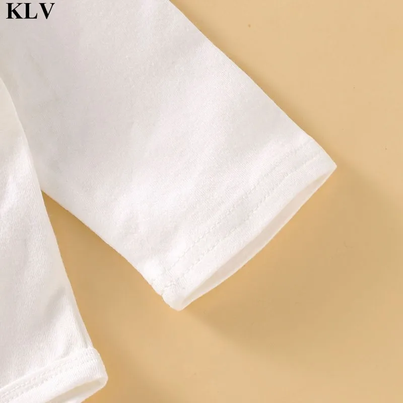 KLV костюм из 3 предметов комбинезон с длинными рукавами и надписью для новорожденных+ длинные штаны с цветочным принтом+ повязка на голову комплект одежды для маленьких девочек