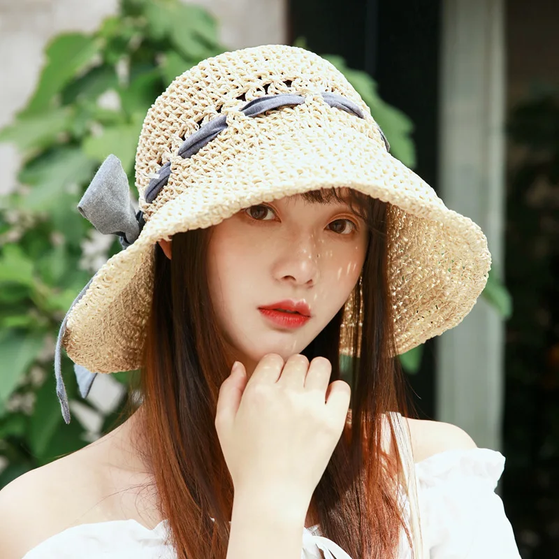 Big Bow Wide Brim Sun hats for Women Holiday Beach Summer Hat Unisex Cap Hand Made Starw Soft Female hat | Аксессуары для одежды