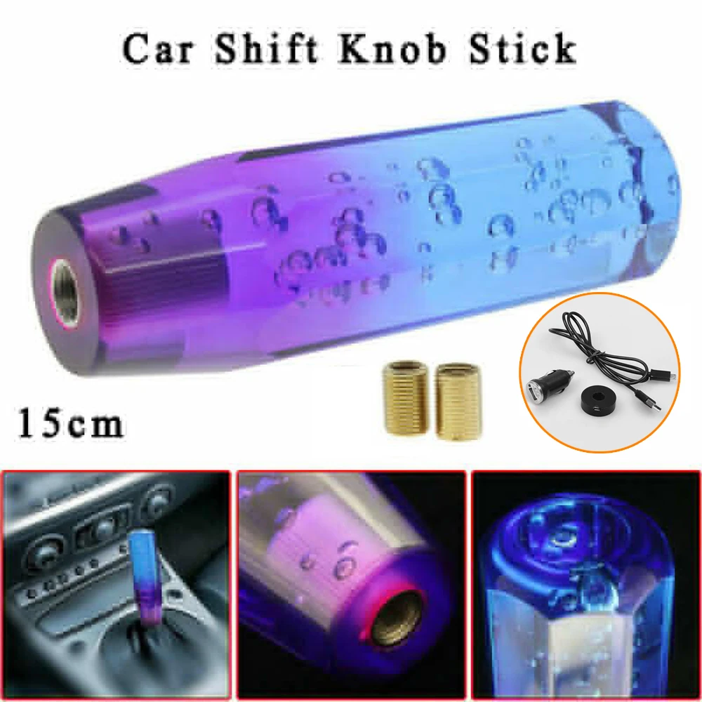 15CM Car SUV Universal Crystal Bubble Colorful LED Light Gear Shift Knob Shifter