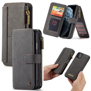 

For iPhone 11 Pro XR XS Max XR phone bag Caseme Leather Wallet bag for iPhone 7 8Plus Zipper Flip Book Case Capa with Card Slots