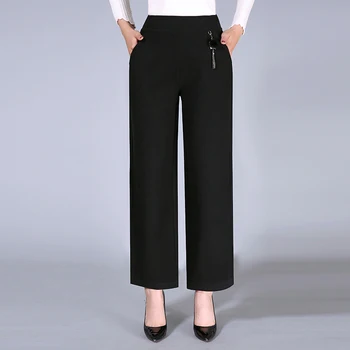 

2019 Plus Size Women Woolen Pants Casual Elastic High Waist Ankle Length Pants Autumn Winter Trousers Wide leg pants