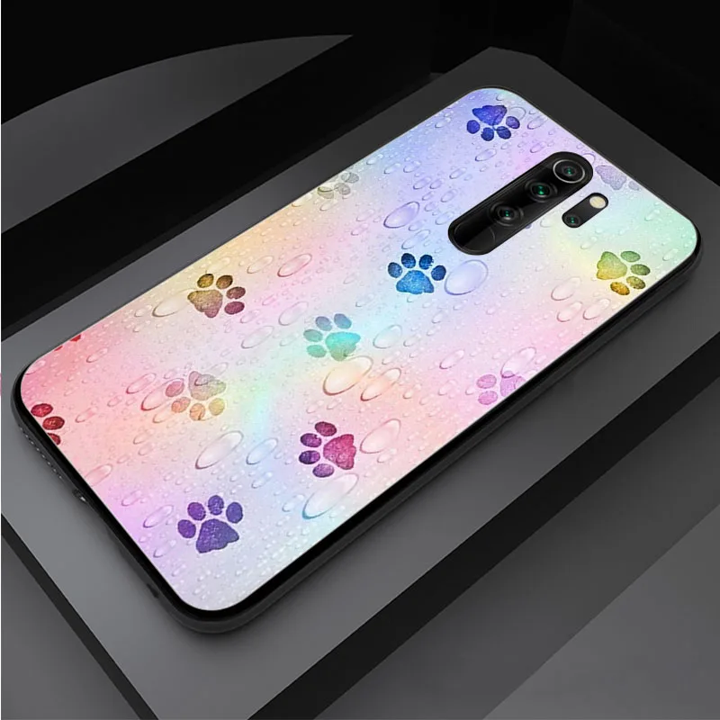 xiaomi leather case glass Chó Dấu Chân Paw Kính Cường Lực Điện Thoại Ốp Lưng Cho Redmi Note 5 6 7 8 9 Pro Note8T Note9S Redmi8 9 bao Da Vỏ xiaomi leather case hard Cases For Xiaomi