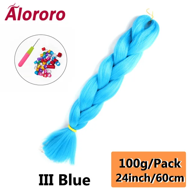 Jumbo Braid Hair Extensions Green Synthetic Braiding Hair 24 Inch Afro Blue Pink Purple Blonde Ombre Hair for Braids Alororo 24inches-III Blue