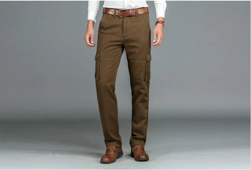KIOVNO Winter Men's Cargo Casual Pants Multi Pockets Fleece Lined Military Style Trousers For Male Size 30-44  (12)