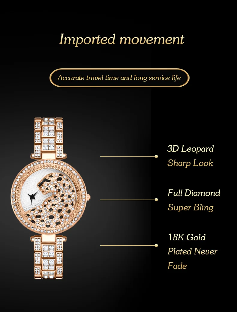 Big Diamonds Accent Leopard Dial Design Luxury Women's Watches