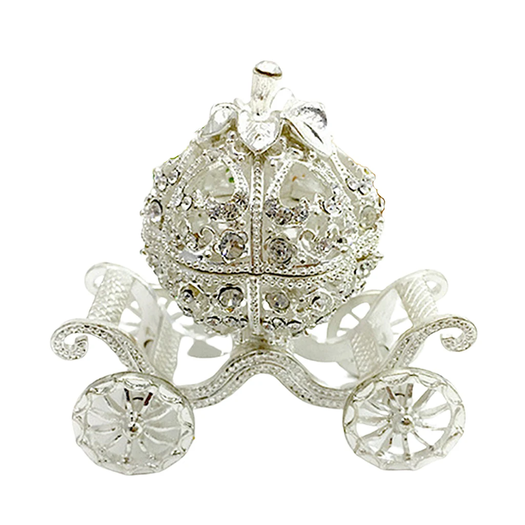 Pumpkin Carriage Crystal Jeweled Trinket Jewelry Box, Wedding Ring Box Novelty Gift for Women Girls