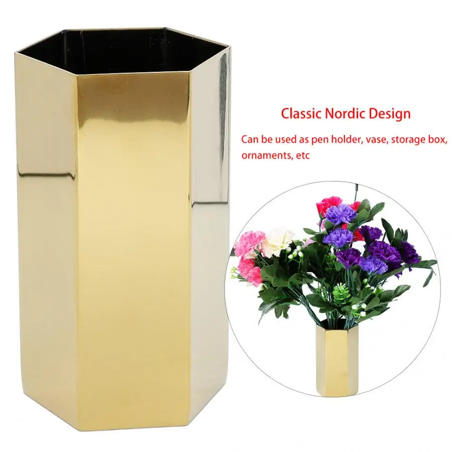 

Remote Control Holder Storage Box Six-sided Multi-function Pen Holder Stainless Steel Flower Vase Desktop Brush Container