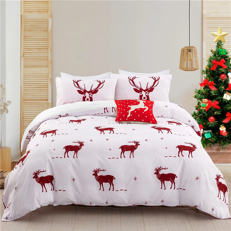 Juego de funda nórdica de Navidad para niños y adultos, ropa de cama individual completa, doble reina, Rey, Reno rojo, alce, ciervo, Año de ropa de cama| - AliExpress