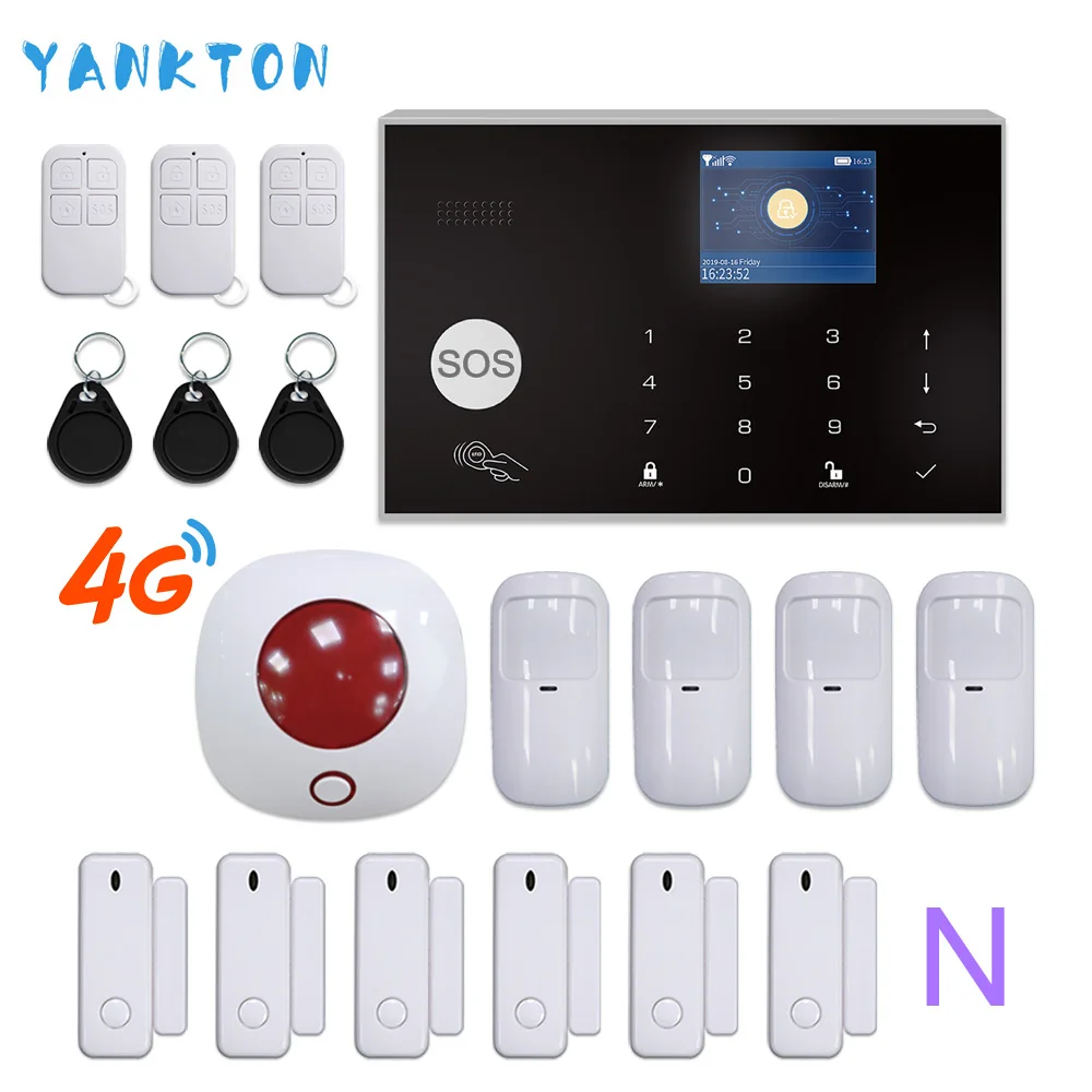 YK-015-4G-G30-Si-N Переключаемая беспроводная домашняя охранная система Tuya на 11 языков, 3G и 4G, Wi-Fi сигнализация, 433 МГц, RFID карта, устройство для снятия руки, приложение, дистанционное управление - Цвет: YK-015-4G-G30-Si-N