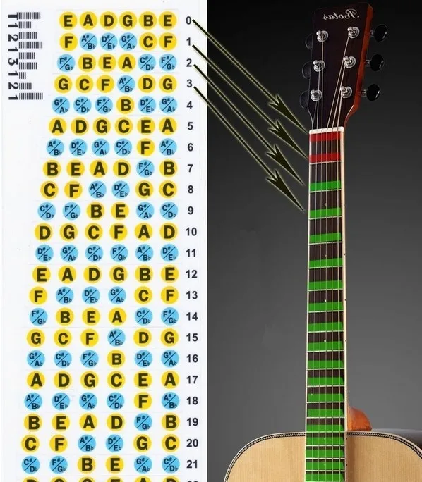 Acoustic Electric Guitar Neck Fretboard Fingerboard Note Scale Label Sticker Fret color for Guitar Beginner Learning Practice (5)