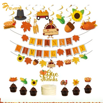 

Thanksgiving Party Decorations-with GIVE Thanks Banner and Turkey Maple Leaves Great Thanksgiving Party Supplies