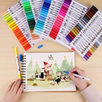 

12 Colors FineLiner Drawing Painting Watercolor Art Marker Dual Tip Calligraphy Brush Pen For Kids Stationery School Supplies