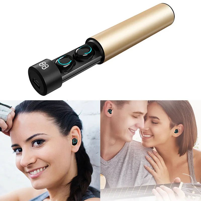 Bluetooth 5,0 TWS настоящие беспроводные наушники Графен цифровой дисплей Двусторонняя гарнитура для телефонов с функцией вызова Автоматическое Сопряжение - Цвет: gold