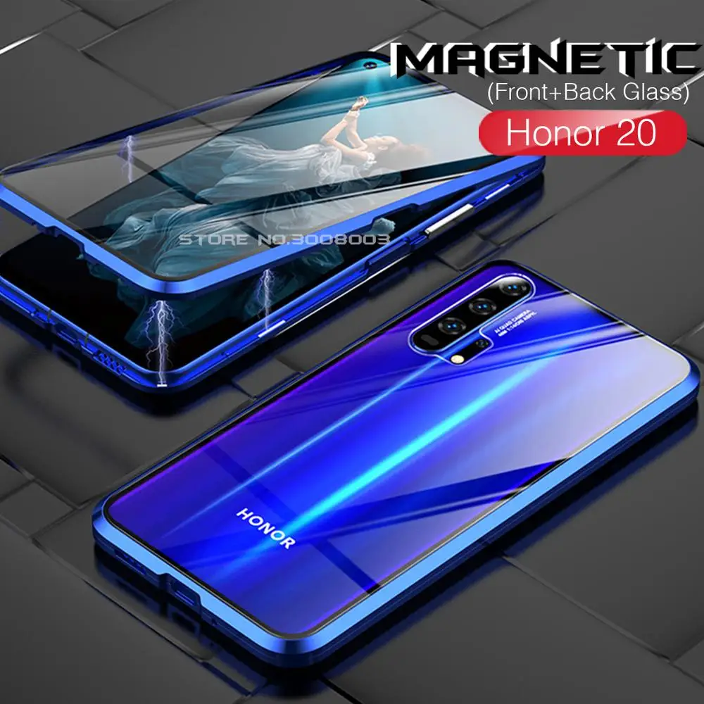 Изогнутый на 360 ° защитный чехол Honor20 Магнитная металлическая рамка двойное