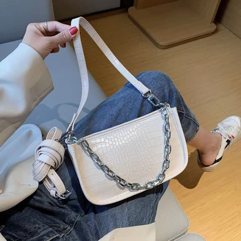 

Chain Design Pu Leather Small Crocodile Underarm Bag Crossbody Bags For Women 2020 Luxury Solid Color Female Shoulder Handbags