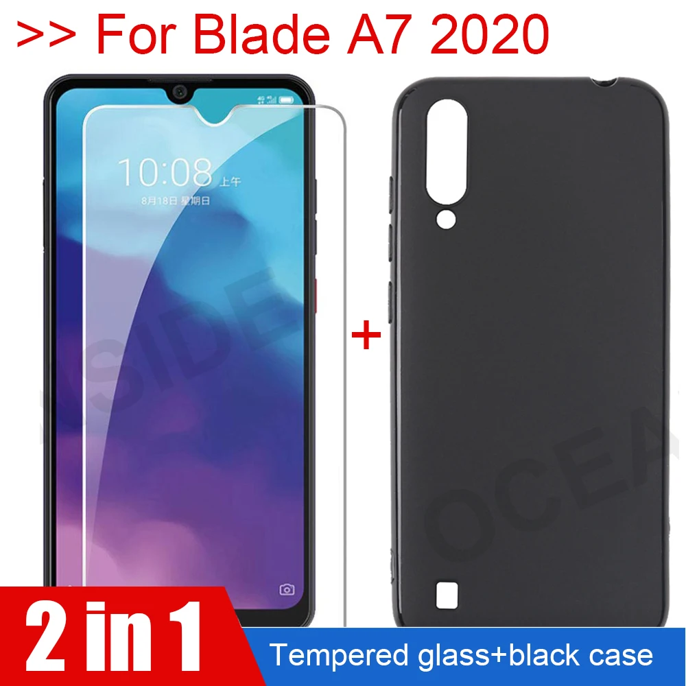 2 в 1 стеклянный чехол + для ZTE Blade A7 2020 защита экрана Мягкий силиконовый из ТПУ на A 7