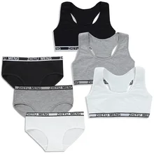 十代の服セットティーンエイジャースポーツ下着トレーニングブラジャー少女下着セット女の子十代のブラジャーとパンティーセット 8-14Y(China)