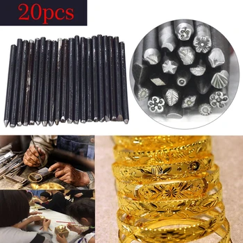 

20Pcs Jewelry Metal Work Tools Stamp Set Design Punch Gold Engraving Tools Kits Leathercraft Sewing Hand Tools Sets Black Chisel