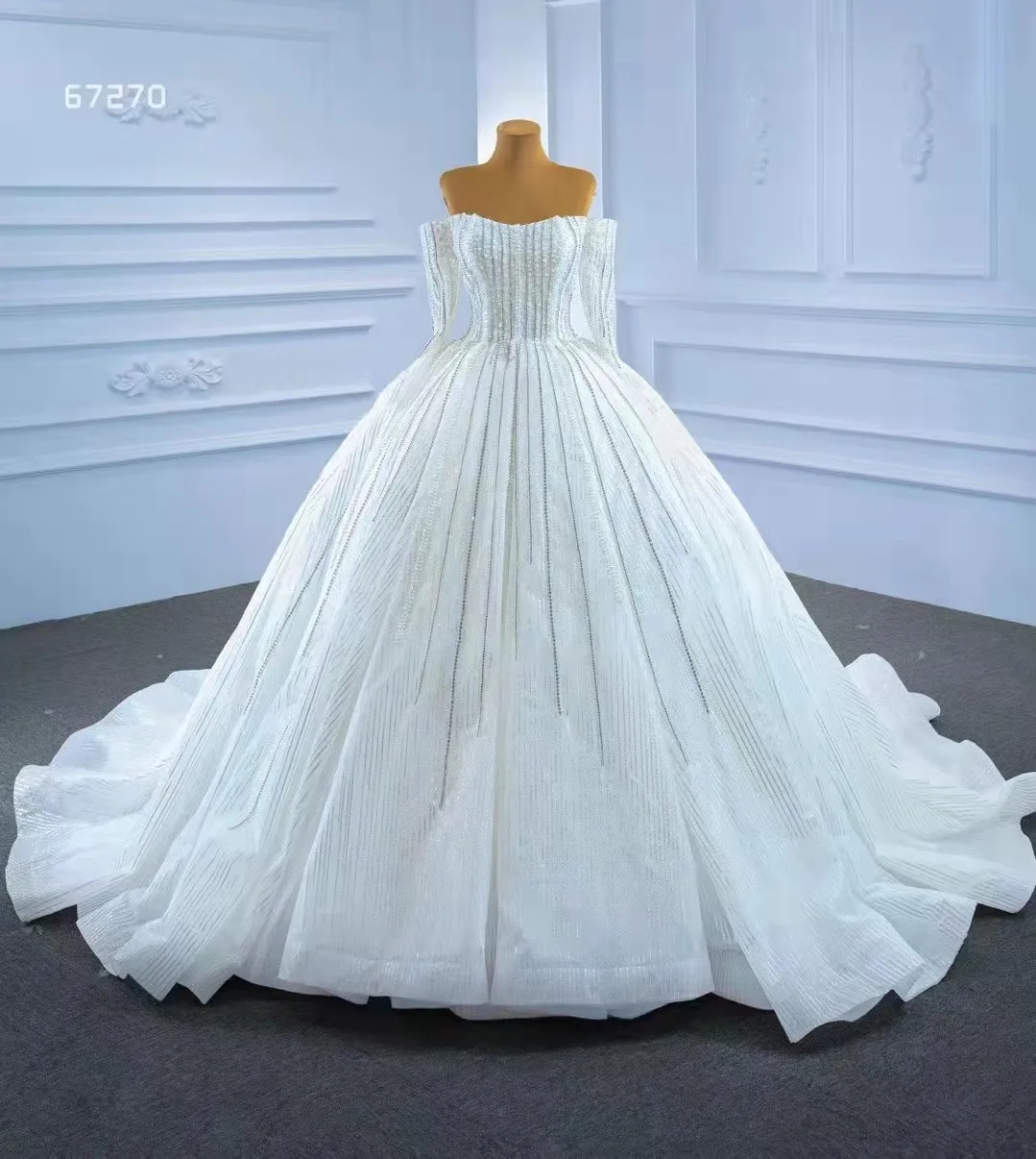 

RSM Collection 67270 Luxury Long Sleeve Off The Shoulder Wedding Dresses Plus Size Ball Gown Crystals Beads Turkey Women Bridal