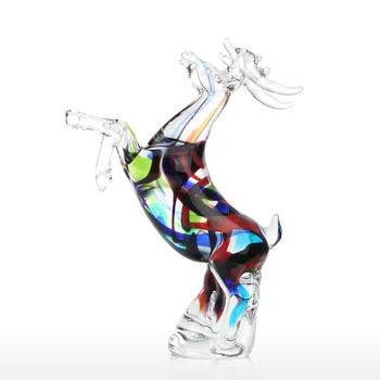 

Tooarts Colorful Reindeer Sculpture Handmade Glass Ornament Animal Figurine Tabletop MulticolorHome Decor Christmas Gift