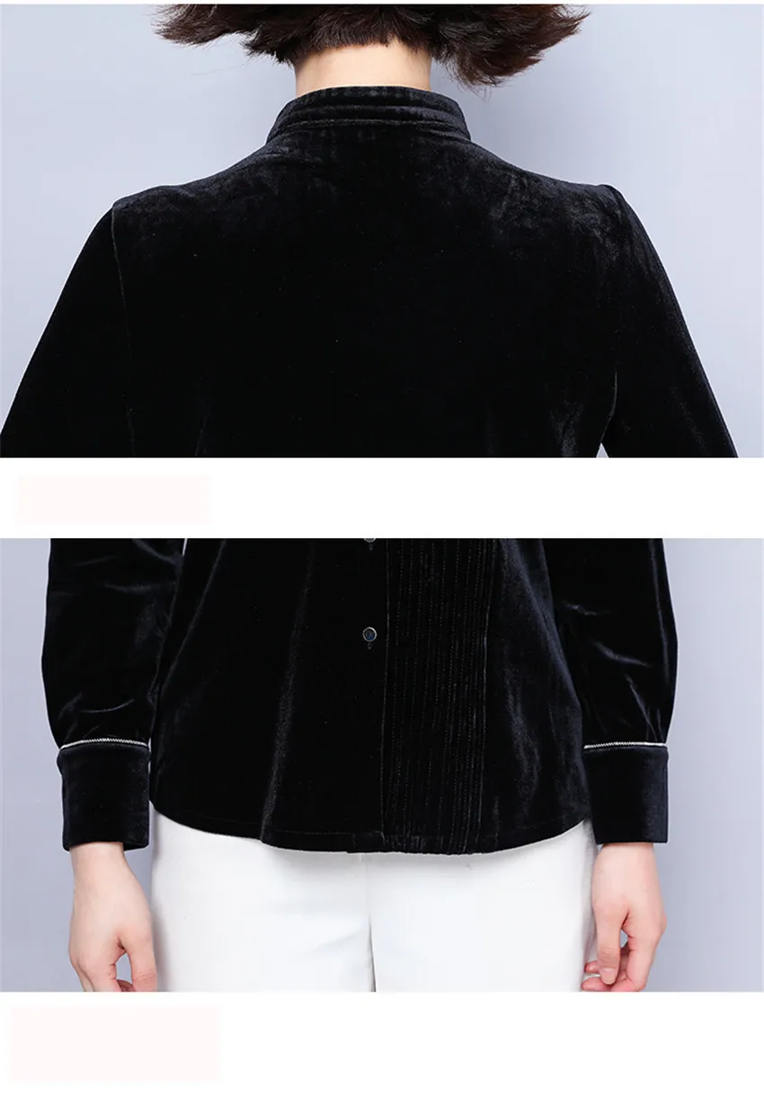 3XL Plus Size Tops Autumn Winter Velvet Blouse Shirt Women Long Sleeve Stand Neck Casual Shirt Ladies OL Blusas Feminina